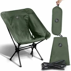 Ultralight Folding Camping Chair with Storage Pouch - Low Back Design in Army Green, Perfect for Outdoor Adventures, Hiking, Beach, and Festivals