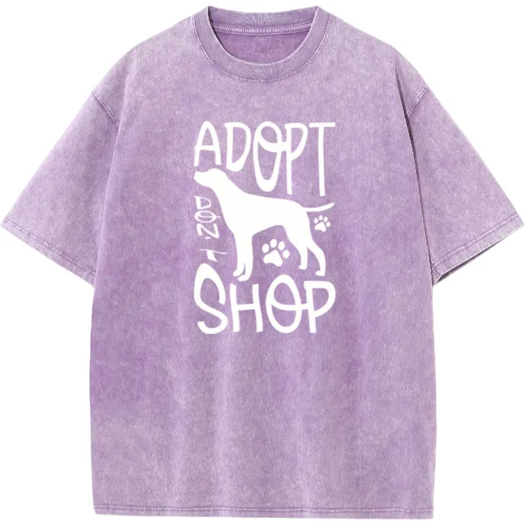 Plus Size Washed Tee for Animal Lovers – Casual Crew Neck Short Sleeve with Funny Adopt Don’t Shop Rescue Print, Perfect Comfort Top for Spring & Summer