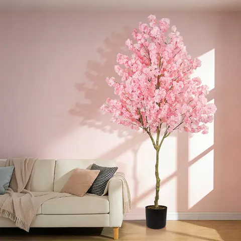 Artificial Cherry Blossom Tree,6ft 7ft 8ft Tall， Handmade Light Pink Cherry Tree, Fake Flower Faux Silk Leaves Plant, Artificial Plants for Home Office Indoor Outdoor Party Wedding Christmas Decor