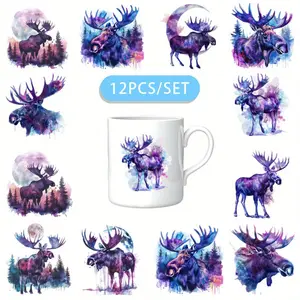 12PCS/SET Watercolor Bull Bone DIY Skinny Tumblers Wrap Decorative transfer paper UV DTF High Self-adhensive Wraps Transfers Decor Transfer Paper On Cup