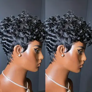 2025 NEW Wholesale 200% Density Brazilian Virgin Loose Curly Pixie Cut Wig for Women - 4 Inch Human Hair Bob Wig, Natural Black, Non-Lace Front, Perfect for Party, Cosplay & Daily Use, Party Wig |   Natural Hair Look |   Realistic Hair Wig