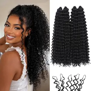 Miracle Knots Feather Crochet Hair (Jerry Curl) - Hand-Tied Synthetic Extensions, Soft Cotton Core Glue-Free Knotless Hair Pieces (Natural Black)