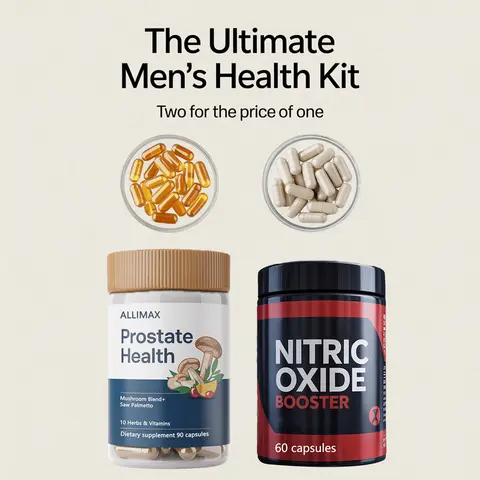 Men's Ultimate Health Supplement Bundle - 60ct Nitric Oxide Booster, Prostate Support Capsules with Allimax, Zinc Magnesium, Dairy-Free, Natural Ingredients, Energy & Metabolism Support for Adults