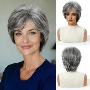 Cross-Border New Product Middle-Aged & Elderly Women's Full Wig Short Hair European American Style Natural Realistic Age-Reducing High-Temperature Silk Synthetic Hair