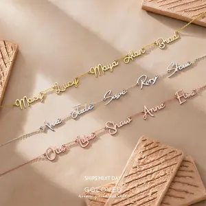FF14 Mom Jewelry with Kids Names Multiple Names Custom Cut Necklace Personalized Gift Stainless Steel Letter Necklace For Mother's Day Anniversary Valentine's Day|Custom pendant