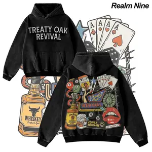 Retro Treaty Oak Revival Western Hoodie 100% Pure Cotton Thick Durable Loose Fit Vintage Bar Cowboy Graphic Rock Music Lover Hoodie for Spring Autumn