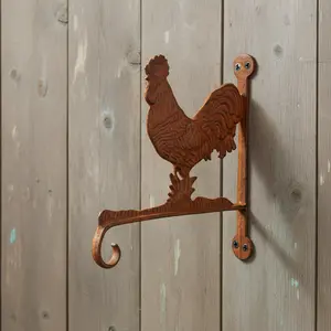 Rooster Plant Hanger, Cast Iron Wall Bracket for Porch or Garden, 13"