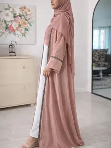 Elegant double part mauve pink abaya: dubai style abaya