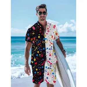 2024 Men's Three-Piece Hooded Beach Shirt And Shorts Set 80s And 90s Beach Wear Short Sleeved Summer Cuban Shirt And Shorts