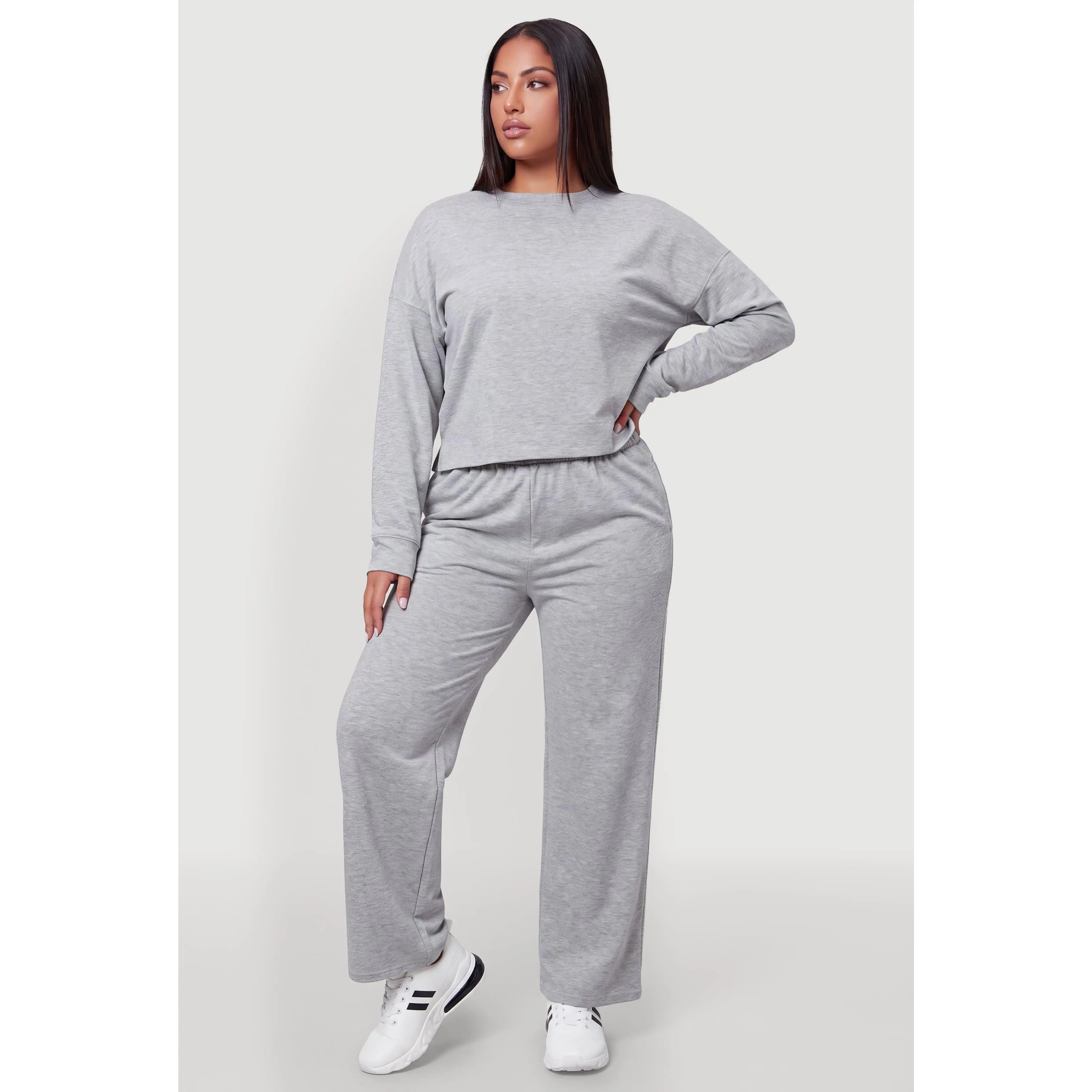 Plus Size High Waisted Wide Leg Sweatpants with Pockets