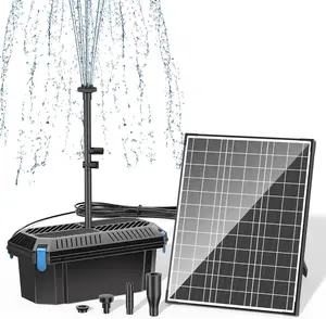 Biling Solar Fountain Pump with Pond Filter, Solar Water Pump with 15W Solar Panel, Pond Filter Box, Water Pump for Outdoor Pond Pool Garden Water Feature Waterfall