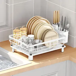 Dish Drying Rack Over The Sink Dish Drainer with Drainboard Utensil Holder, 1-Tier White