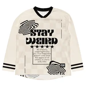 Stay Weird Cream and Black Hockey Jersey for Raves and EDM Festivals