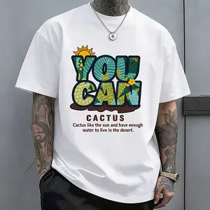 Men’s black-and-white short-sleeve printed T-shirt — street fashion casual crew neck, suitable for everyday outdoor wear