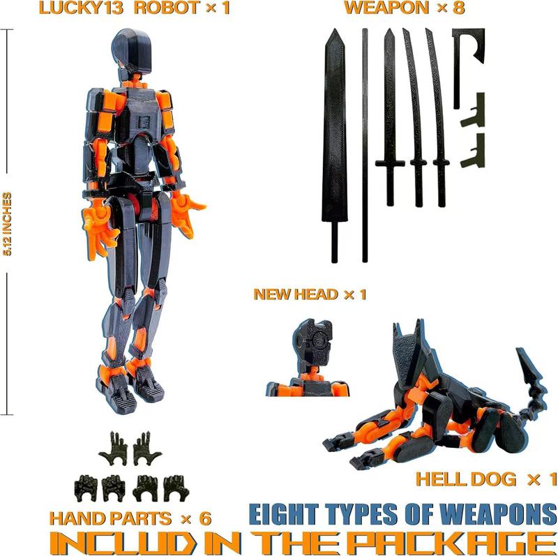 Titan 13 Action Figures T13 3D Action Figure Set (Assembly Completed), 3D Printed Multi-Jointed, , Multi-Articular Lucky Mobile Robot Desktop Decorations for Game Lovers Toys