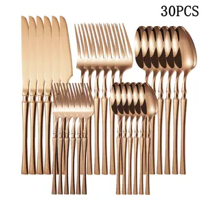 Rose Gold Cutlery Set, 30PCS Stainless Steel Slim Waist Knife Fork Spoon Set, Suitable for Family Dinners, Holiday Gatherings, Wedding Essentials