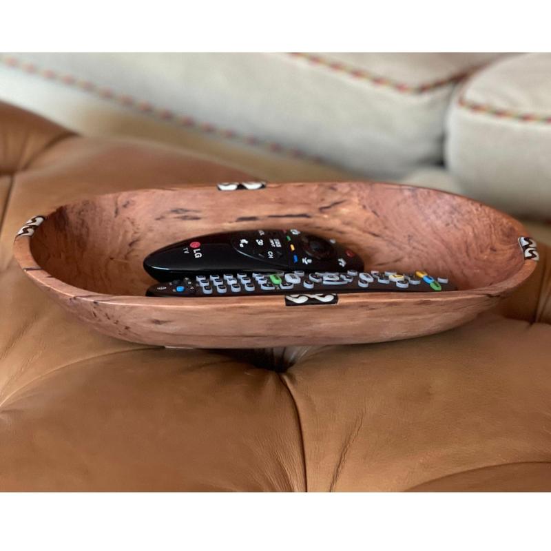 Global Crafts XL Oval Olive Wood Bowl with BoneInlay Accent