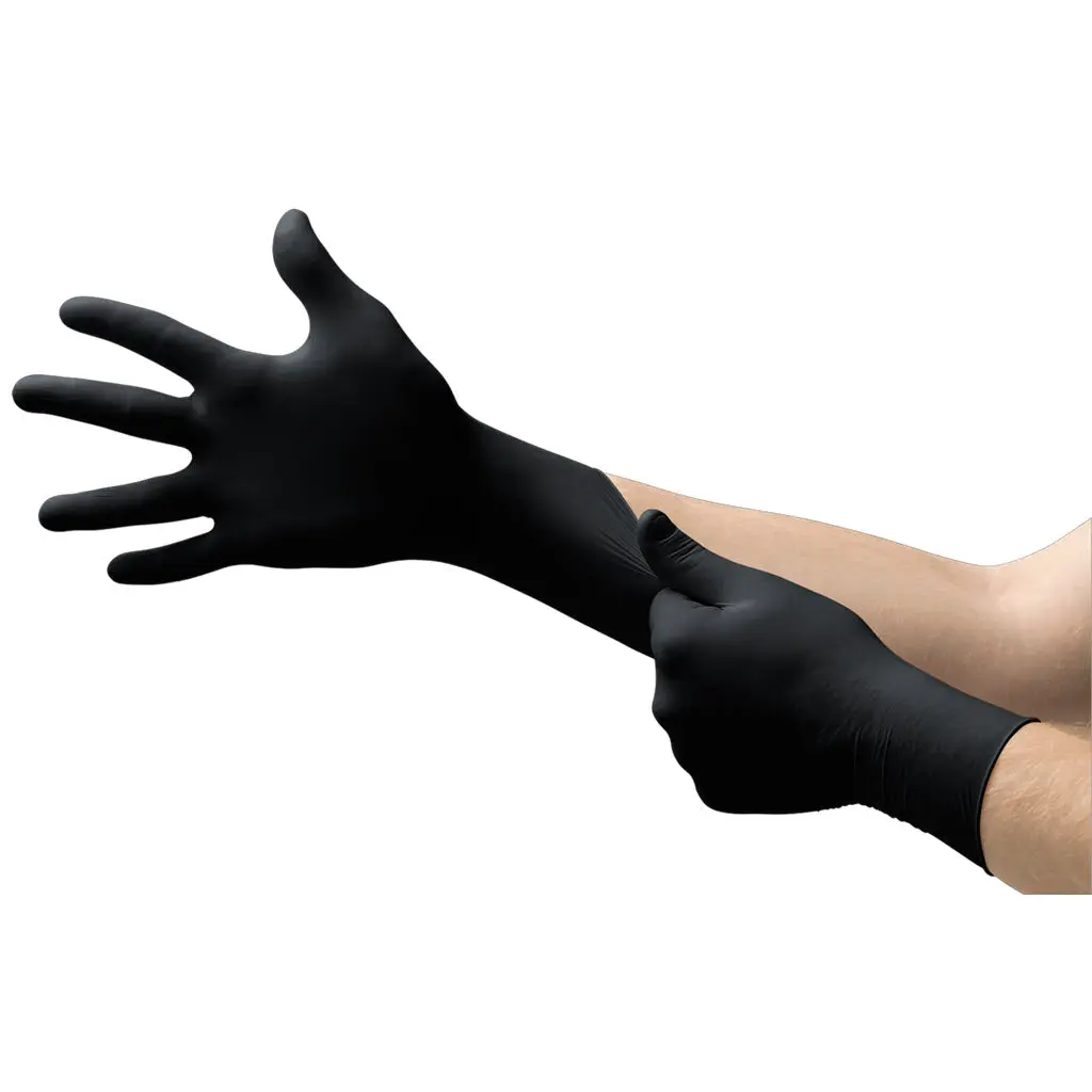 Ansell MK-296 Medium Microflex MidKnight Black Nitrile Gloves, Box of 100