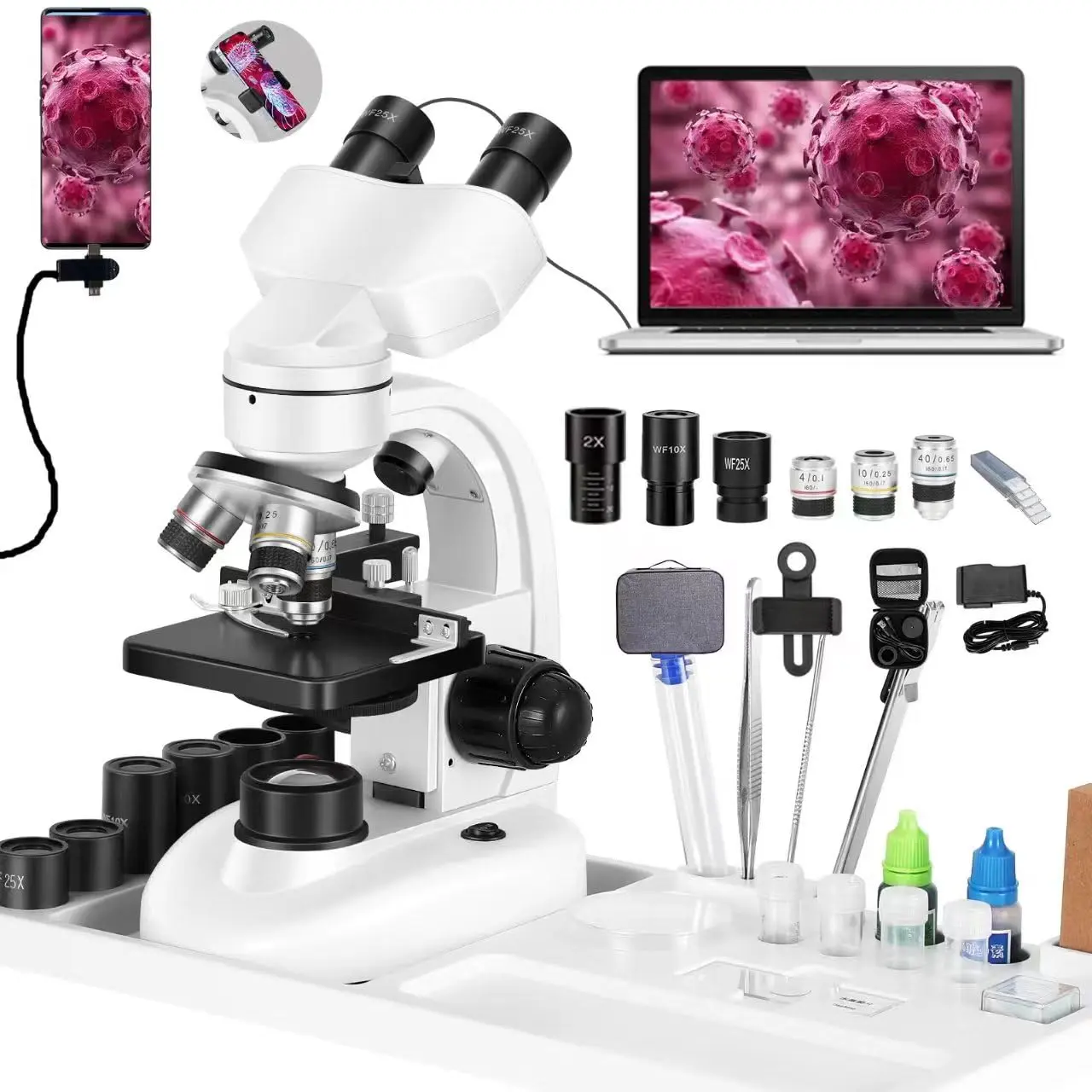 Lab Class Microscope Compound Binocular Microscope for Kids & Students, 40X-2000X ...