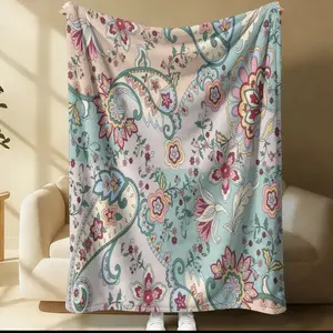 Cashew Flower Pattern Blanket, 1 Soft, Warm And Lightweight Single-Sided Printed Plush Blanket, Suitable For Bed, Sofa, Car, Room Decoration