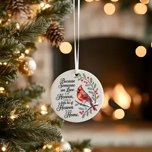 Cardinal Ceramic Ornament Circle Shape Round Glossy Finish Lightweight Durable Christmas Decoration with Gold Hanging String