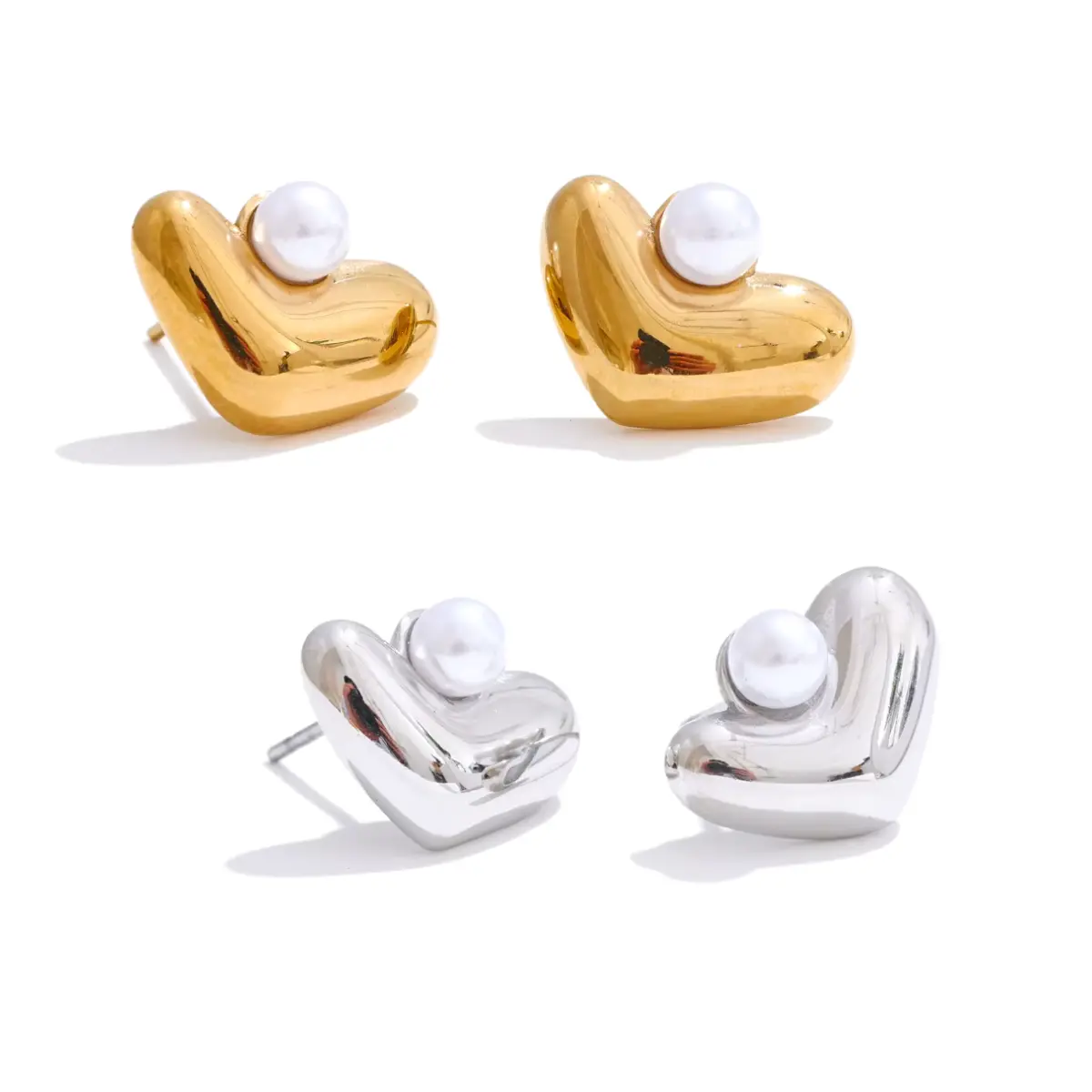 Celeste Pearl Heart Stainless Steel Studs Celeste Pearl Heart Stainless Steel Studs