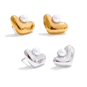 Celeste Pearl Heart Stainless Steel Studs