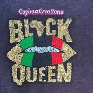 Striped Embroidery Black Queen Lips Sequined Iron-On/Sew-On Patch - 8x8in Glue-Backed Sewing Accessory for Hats, Jackets