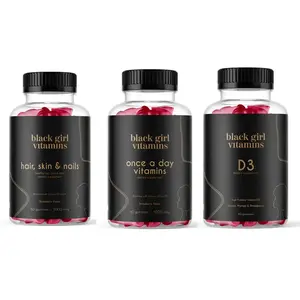 Black Girl Vitamins Look Good Feel Good Bundle Hair Skin Nails 30 Day Supply Vitamin D3 Gummies No Nasties Halal Certified Vegan Friendly