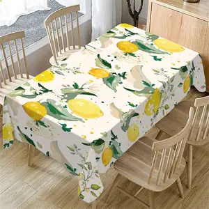 Spring Summer Tablecloth, Lemon Eucalyptus Leaf Pattern Decorative Table Cover, Indoor Outdoor Use, Kitchen Dining Room Decoration