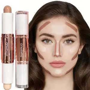 Double-ended highlighter contour stick, fine and smooth matte finish without sticking, highlights facial nose contours, naturally enhances complexion, long-lasting waterproof and sweatproof, creates three-dimensional makeup, Christmas Halloween Thanksgivi