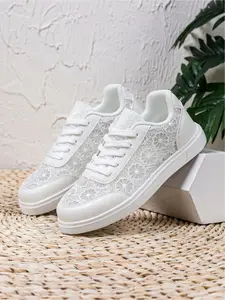 Women's Lace-up White German Trainers, Low-top Non-slip Skate Sneakers