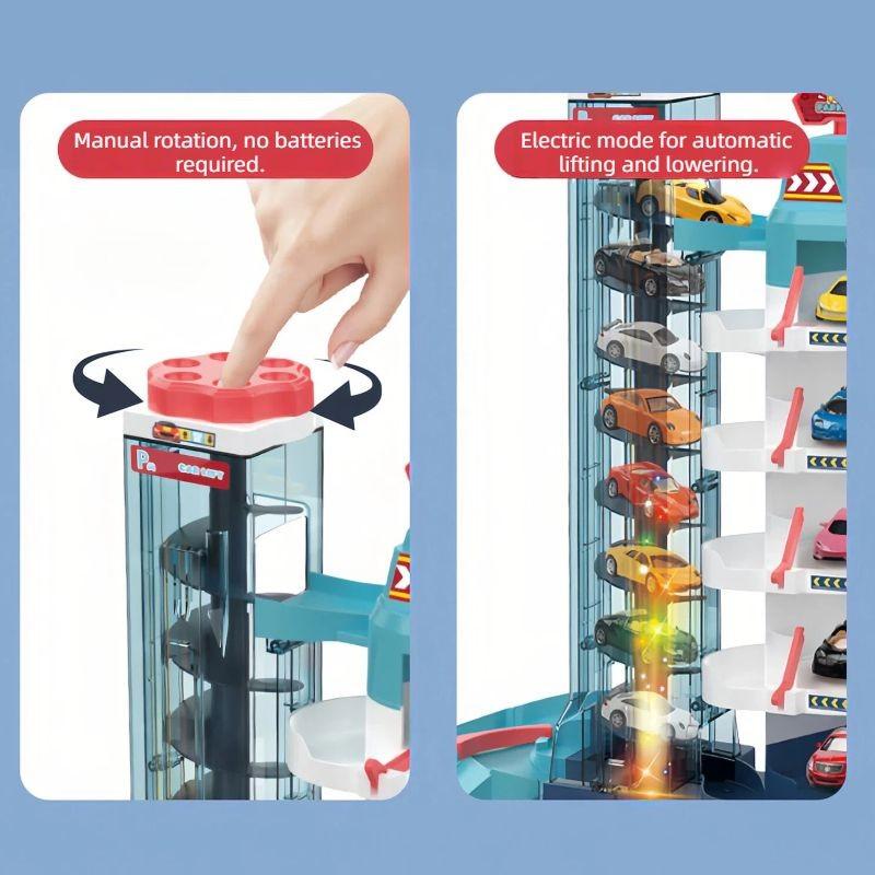 City Parking Lot-Parking Garage Toy Playset,Race Car Ramp Track Toys Sets Garage Playset with 4 Little Alloy Racer Cars Adventure Track,3Parking Levels Christmas Birthdays Gifts for Age 3 4 5 6 7 Boys Girls hot wheels garage toy pista de carros para niños