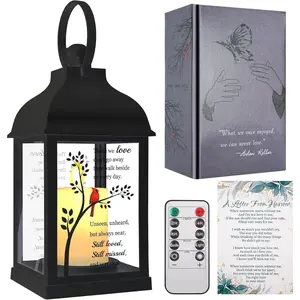 Memorial Lantern with Card - Sympathy  for Loss of Mom/Dad/Loved , Bereavement Keepsake with Flickering Flame, Memory Lamp for Funeral Remembrance or Celebration (Black)