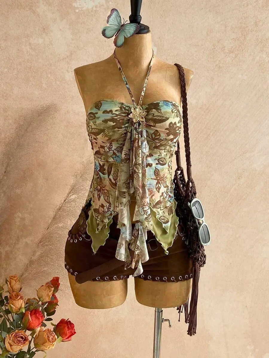 AQUAREA Womens Asymmetrical Hem Camisole | Seashell Decor Boho Beach Vacation Top