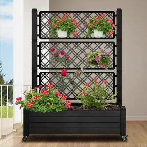 Yitahome 1PC Outdoor Resin Raised Garden Bed Climbing Planter Box with Trellis and Wheels