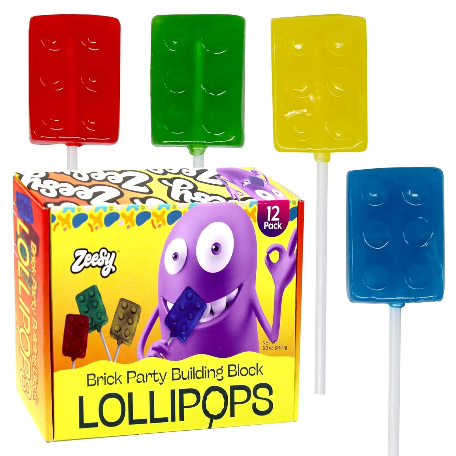 Zeesy Brick Building Lollipops, 12 Pack Individually Wrapped Brick Lollipop for Birthday Party Favors