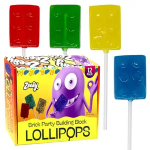 Zeesy Brick Building Lollipops, 12 Pack Individually Wrapped Brick Lollipop for Birthday Party Favors