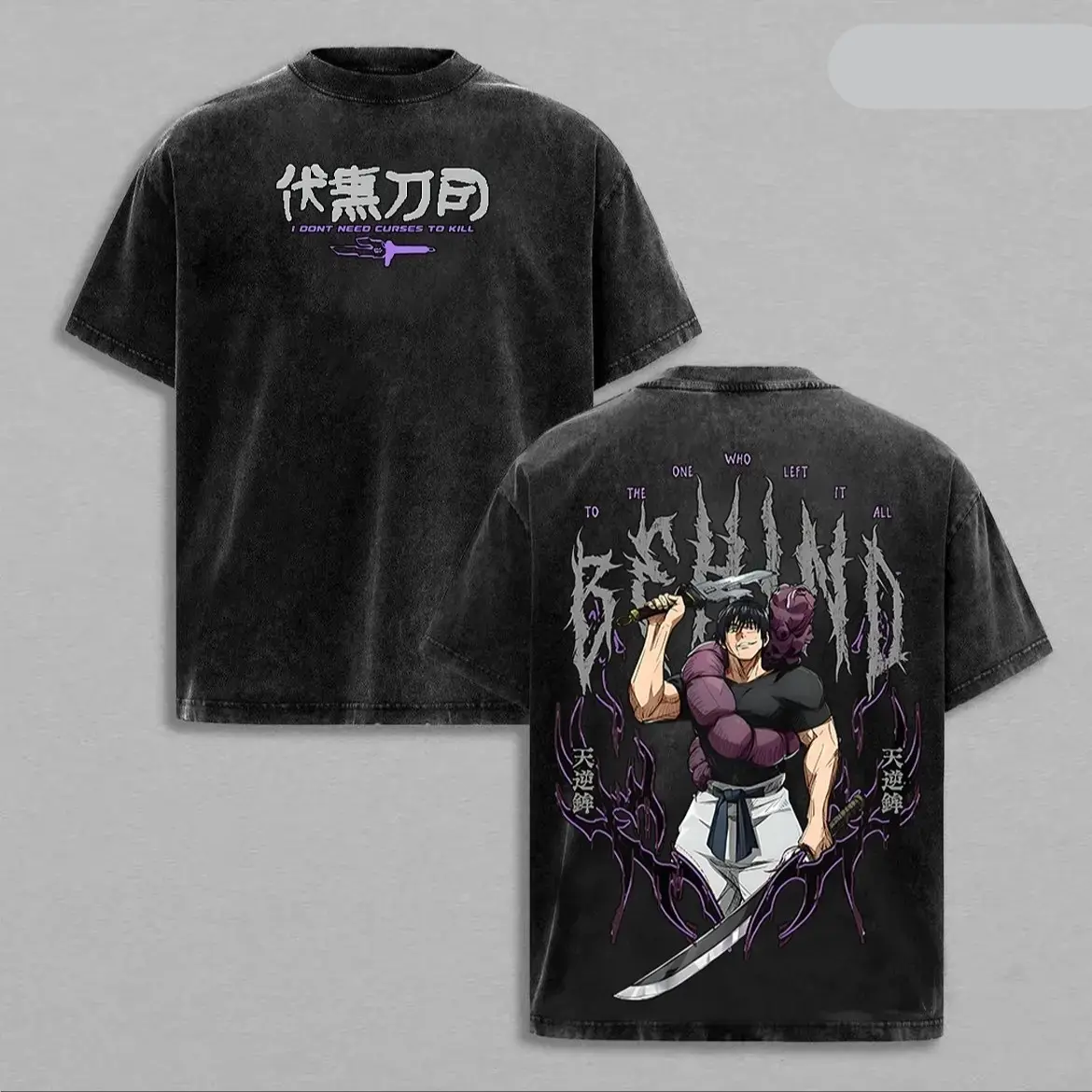 Jujutsu Kaisen JJK Toji Fushiguro The One Who Left It All Behind Oversized Graphic Tee Vintage Acid Wash Unisex Anime Shirt Y2K Streetwear Gym Pump Cover Front And Back Print Dark Aesthetic Workout Casual Heavy Cotton Top