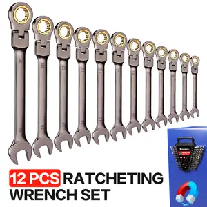 【DealsForYouDays】 12-Piece Multifunctional Flex-Head Ratcheting Wrench SetMetric 8 mm-19 mm72 Teeth Cr-V Steel Flexible Combination Wrench SetCar & Automotive Tools withStorage rack Household & Automotive RepairsMultifunctional Wrench Set