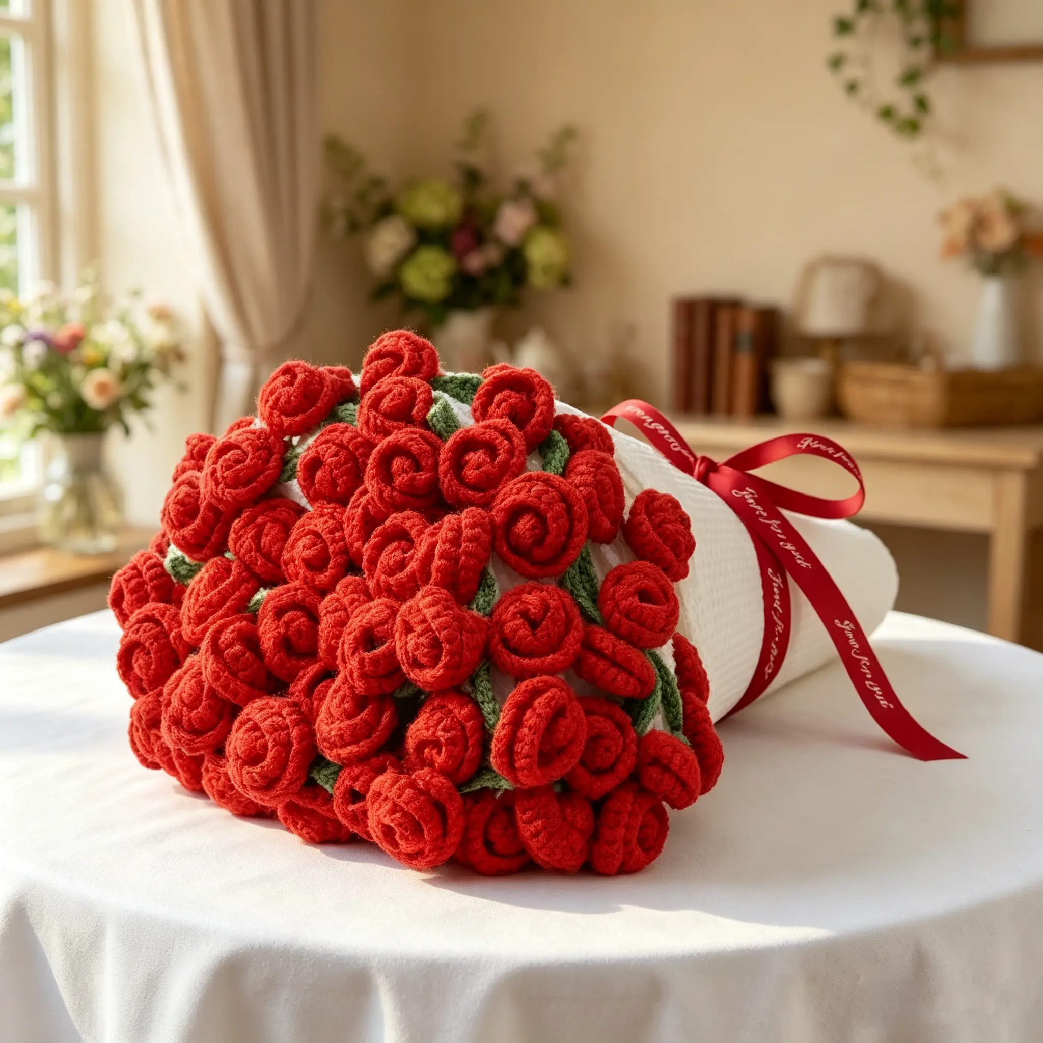 Women's Handmade Chunky Knit Crochet Rose Bouquet Blanket Shawl - Cozy Setup Snug as a Bug in a Rug Floral Decor Female Wrap, 43"x43", Gift Box-Included Gift Occasion Present for Mom Wife
