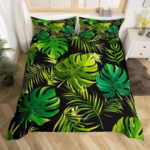Feelyou Tropical Microfiber Duvet Cover Set - Bedroom Bedding Set with Hidden Zipper Closure, Tree Green Palm Leaf Design, for Bedrooms/Guest Rooms, Multi-Size (No Comforter)