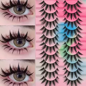 Colorful Stage 10 Pairs Ultra Large Demonic Eyelashes, DIY False Eyelashes, Dense C Curl 16-18mm, Thick 0.10mm, Non-Flammable Liquid, Made in China, Eyelash Extensions