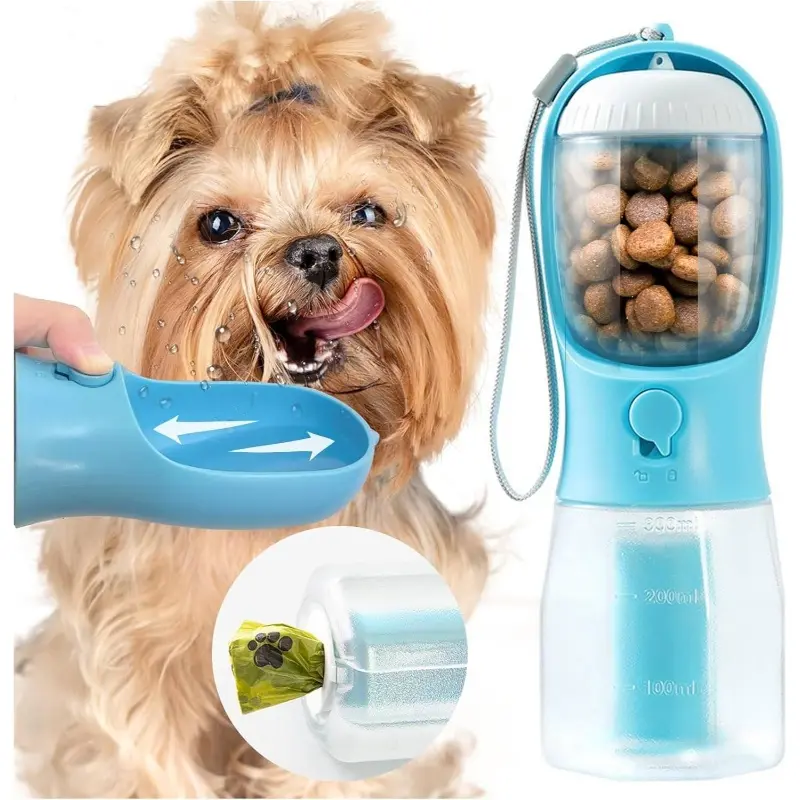 3 in 1 Dog Water Bottle Pet Travel Bowl Dispenser with Food Container Feeding Hydration Portable Pet Water Dispenser for Outdoor Walking Hiking On The Go Accessories, 20oz