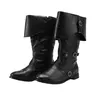 Men's Mid-Calf Vintage Gothic Punk Party Boots - Black Synthetic PU Leather Cuban Footwear, Plain Round Toe, Zipper, Buttons, Anti-Slip Rubber Sole, Quick Zip-On, Breathable All-Seasons Closed Shoes for Cosplay