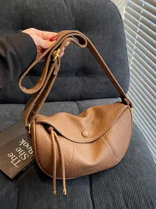 1pc Women's Lychee-Textured PU Crescent-Shaped HOBO Crossbody Bag: A vintage-inspired, casual shoulder bag that’s versatile enough for commuting, dates, and everyday errands—a classic piece designed for minimalists, Casual Commuter Bag Half Moon Purse