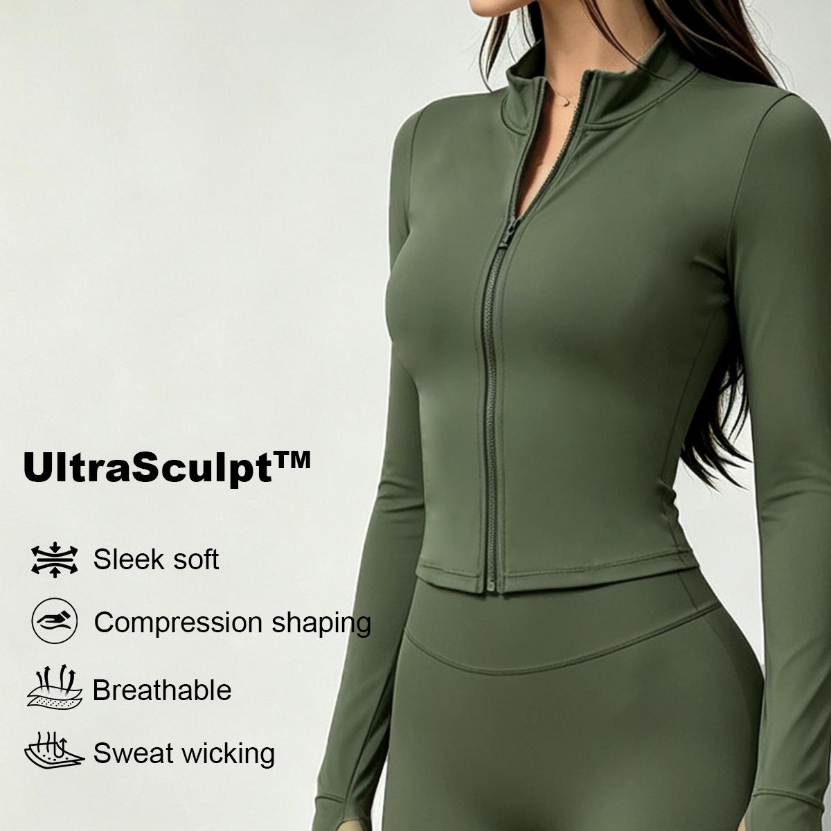 Aoqta Women's 2-Piece Athletic Female Wear Set - Half-Zip Neck Long-Sleeve Stand Collar Jacket, High Waist Pants Activewear for Gym/Yoga/Run, All Seasons