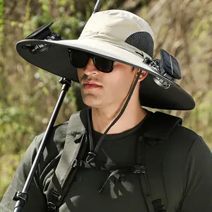 2026 New Solar Powered Fan Hat, UPF 50+ Sun Protection, Dual Mini Cooling Fans Fishing Hat, Waterproof Wide Brim Breathable Safari Cap, USB Rechargeable Adjustable UV Sunhat, Ideal Gift for Husband & Dad, Golf, Gardening, Camping