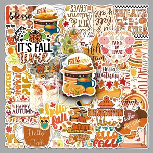 50 Pcs Fall Stickers Non-Repeating Waterproof, Adhesive Vinyl Cute Autumn Fall Thanksgiving Stickers Pack for Kids,Thanksgiving Party Favors Gifts for Boys Girls