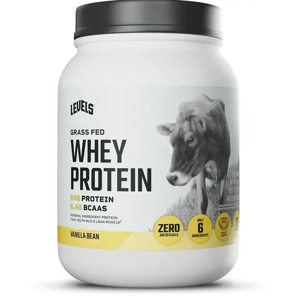 Levels Grass-Fed Edible Whey Protein Powder - Vanilla Bean Flavor, 20-29g Low Sugar Supplement for Adults, Muscle Recovery, Lean Muscle Lifestyle, Smoothie Ready, Prop 65 Safe